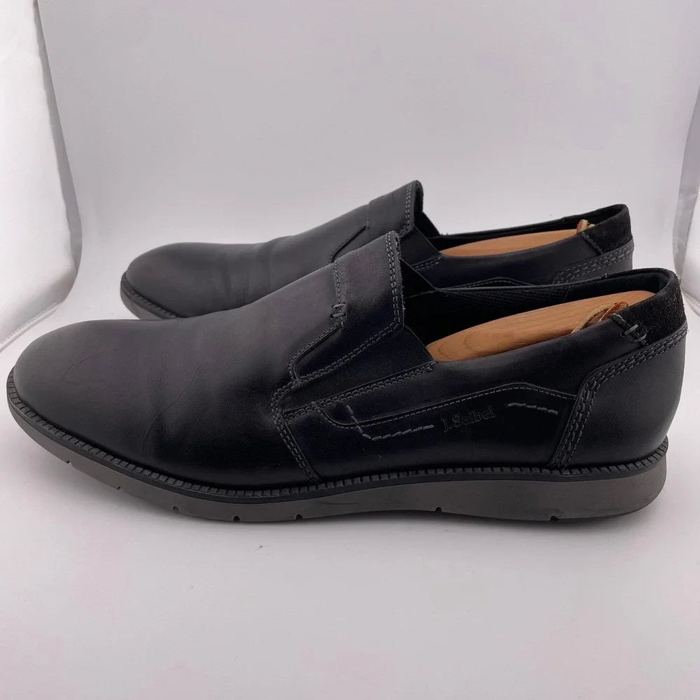 Josef Seibel Alastair Westin Kombi‎ Black Leather Slip On Loafers Shoes Size 46